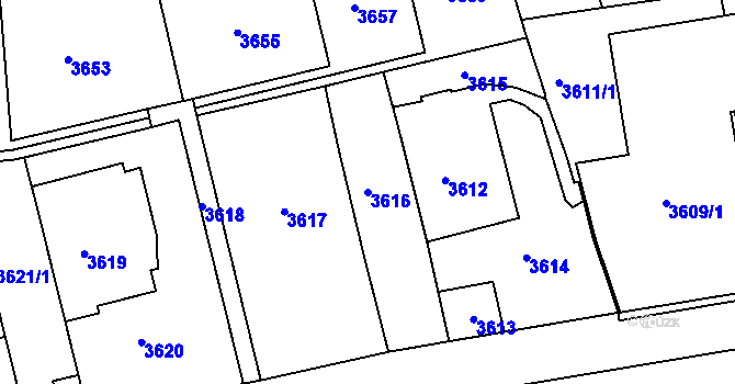 Parcela st. 3616 v KÚ Smíchov, Katastrální mapa