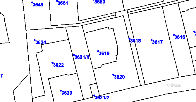 Parcela st. 3619 v KÚ Smíchov, Katastrální mapa