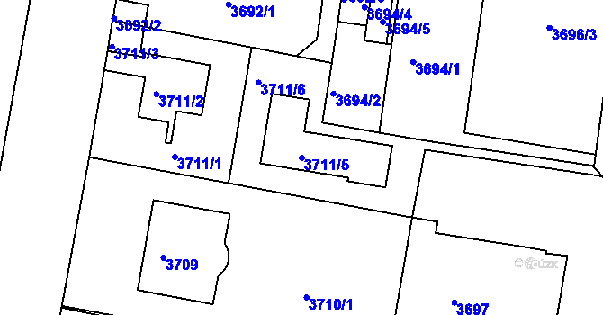 Parcela st. 3711/5 v KÚ Smíchov, Katastrální mapa