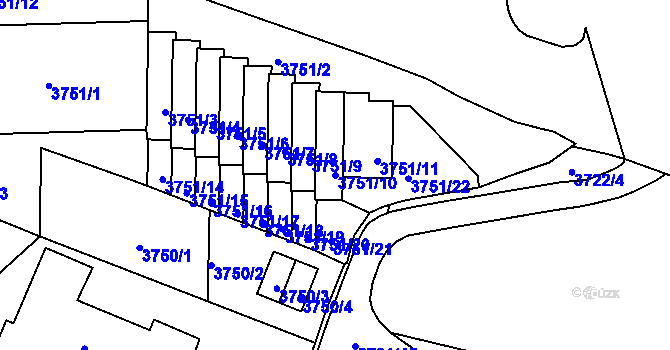 Parcela st. 3751/10 v KÚ Smíchov, Katastrální mapa