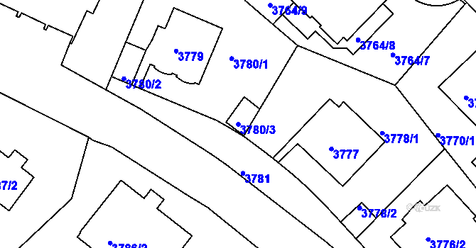 Parcela st. 3780/3 v KÚ Smíchov, Katastrální mapa