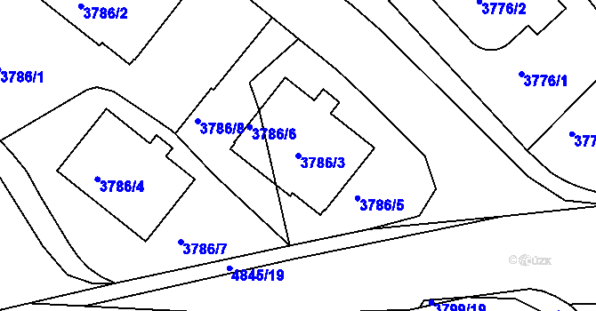 Parcela st. 3786/3 v KÚ Smíchov, Katastrální mapa