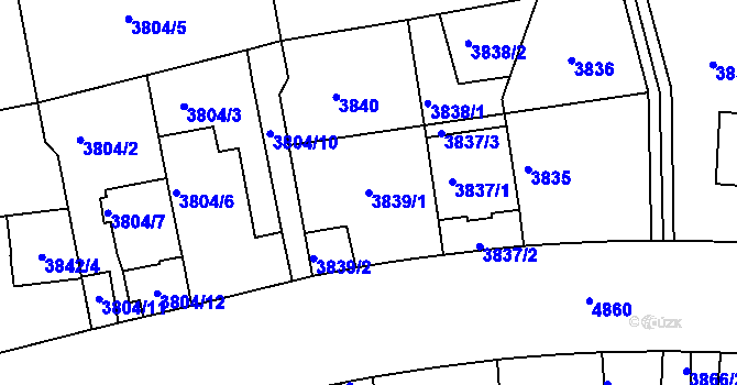 Parcela st. 3839/1 v KÚ Smíchov, Katastrální mapa