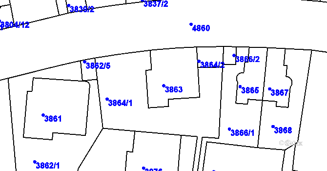 Parcela st. 3863 v KÚ Smíchov, Katastrální mapa