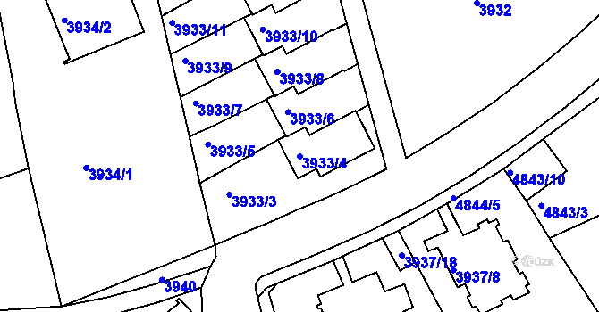 Parcela st. 3933/4 v KÚ Smíchov, Katastrální mapa