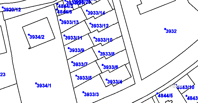 Parcela st. 3933/8 v KÚ Smíchov, Katastrální mapa