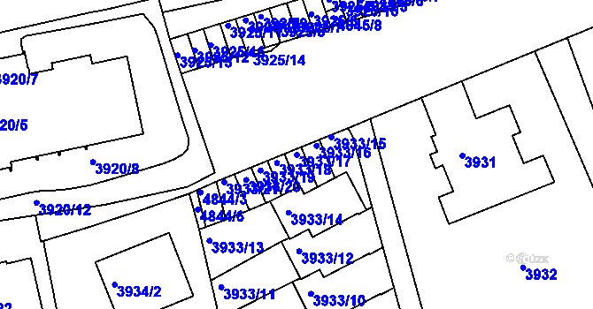 Parcela st. 3933/17 v KÚ Smíchov, Katastrální mapa