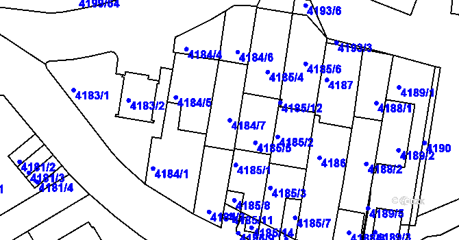 Parcela st. 4184/7 v KÚ Smíchov, Katastrální mapa