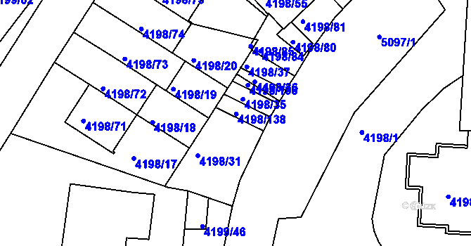Parcela st. 4198/33 v KÚ Smíchov, Katastrální mapa