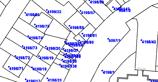 Parcela st. 4198/79 v KÚ Smíchov, Katastrální mapa