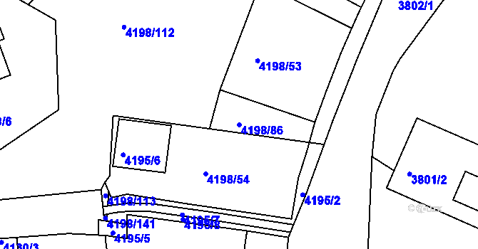 Parcela st. 4198/86 v KÚ Smíchov, Katastrální mapa