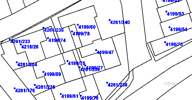 Parcela st. 4199/47 v KÚ Smíchov, Katastrální mapa