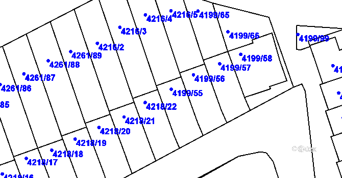 Parcela st. 4199/55 v KÚ Smíchov, Katastrální mapa