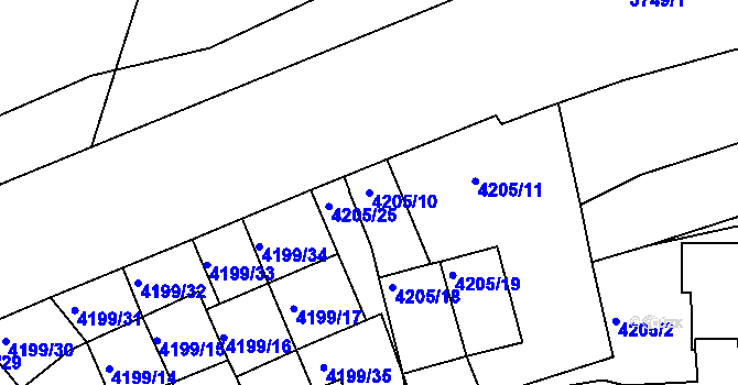 Parcela st. 4205/10 v KÚ Smíchov, Katastrální mapa