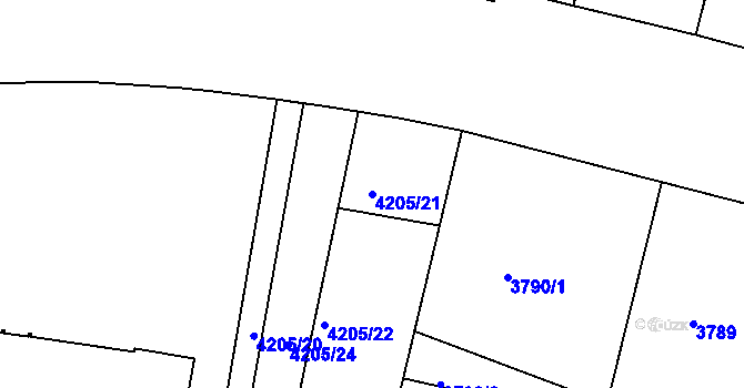 Parcela st. 4205/21 v KÚ Smíchov, Katastrální mapa