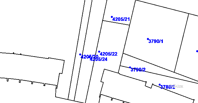 Parcela st. 4205/22 v KÚ Smíchov, Katastrální mapa