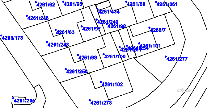 Parcela st. 4261/100 v KÚ Smíchov, Katastrální mapa