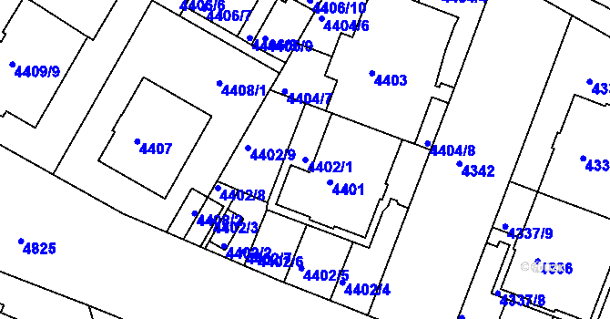Parcela st. 4402/1 v KÚ Smíchov, Katastrální mapa
