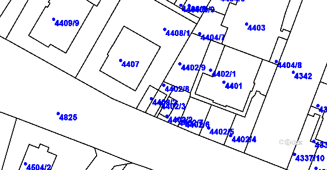 Parcela st. 4402/8 v KÚ Smíchov, Katastrální mapa