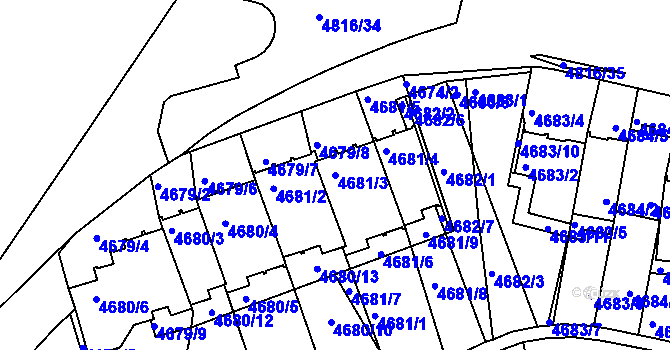 Parcela st. 4681/3 v KÚ Smíchov, Katastrální mapa