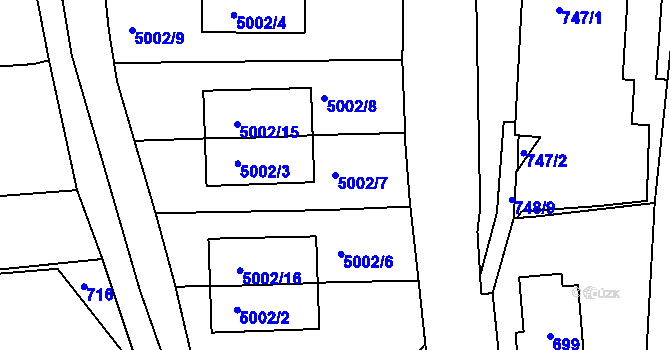 Parcela st. 5002/7 v KÚ Smíchov, Katastrální mapa