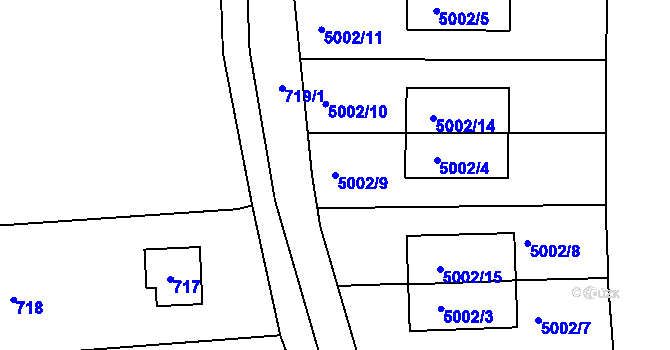 Parcela st. 5002/9 v KÚ Smíchov, Katastrální mapa
