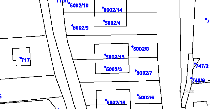 Parcela st. 5002/15 v KÚ Smíchov, Katastrální mapa