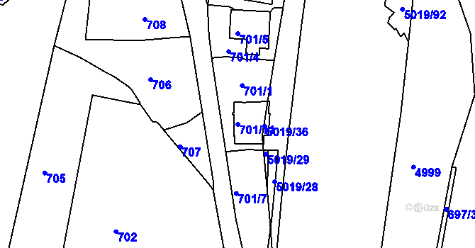 Parcela st. 701/11 v KÚ Smíchov, Katastrální mapa