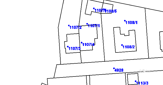 Parcela st. 1107/4 v KÚ Smíchov, Katastrální mapa