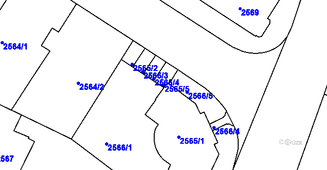 Parcela st. 2565/5 v KÚ Smíchov, Katastrální mapa