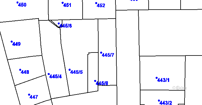 Parcela st. 445/7 v KÚ Smíchov, Katastrální mapa