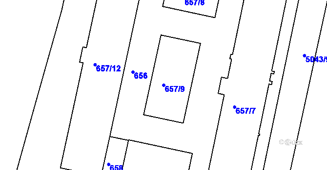 Parcela st. 657/9 v KÚ Smíchov, Katastrální mapa
