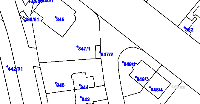 Parcela st. 847/2 v KÚ Smíchov, Katastrální mapa