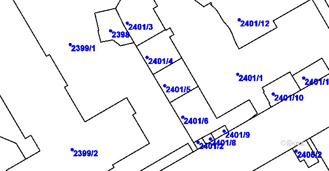 Parcela st. 2401/5 v KÚ Smíchov, Katastrální mapa