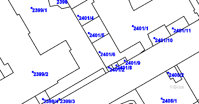 Parcela st. 2401/6 v KÚ Smíchov, Katastrální mapa