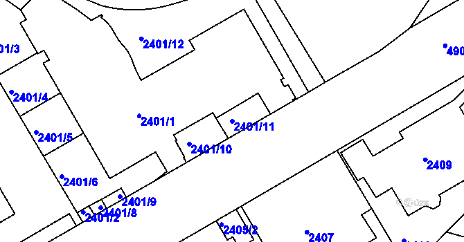 Parcela st. 2401/11 v KÚ Smíchov, Katastrální mapa