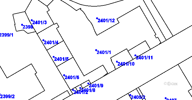 Parcela st. 2401/1 v KÚ Smíchov, Katastrální mapa