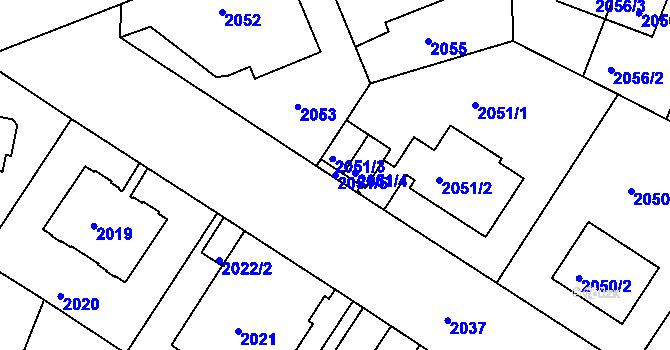 Parcela st. 2051/5 v KÚ Smíchov, Katastrální mapa