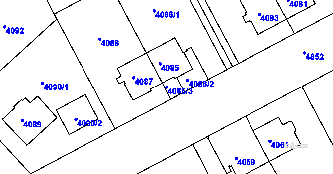 Parcela st. 4086/3 v KÚ Smíchov, Katastrální mapa