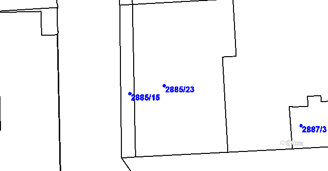 Parcela st. 2885/23 v KÚ Smíchov, Katastrální mapa