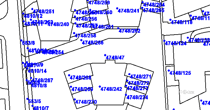 Parcela st. 4748/47 v KÚ Smíchov, Katastrální mapa