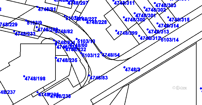 Parcela st. 4748/54 v KÚ Smíchov, Katastrální mapa