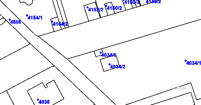 Parcela st. 4034/5 v KÚ Smíchov, Katastrální mapa