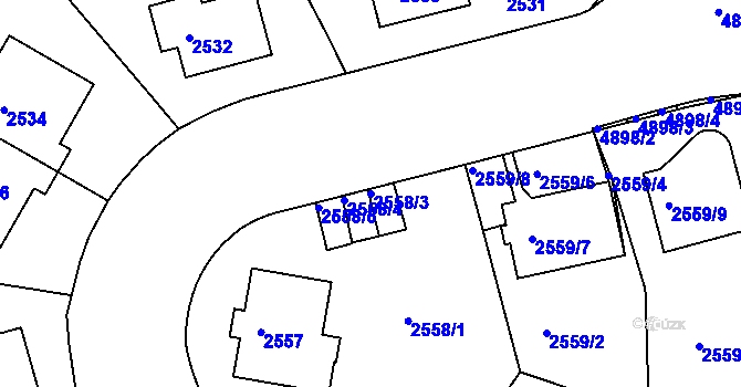 Parcela st. 2558/3 v KÚ Smíchov, Katastrální mapa