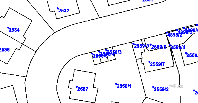 Parcela st. 2558/4 v KÚ Smíchov, Katastrální mapa