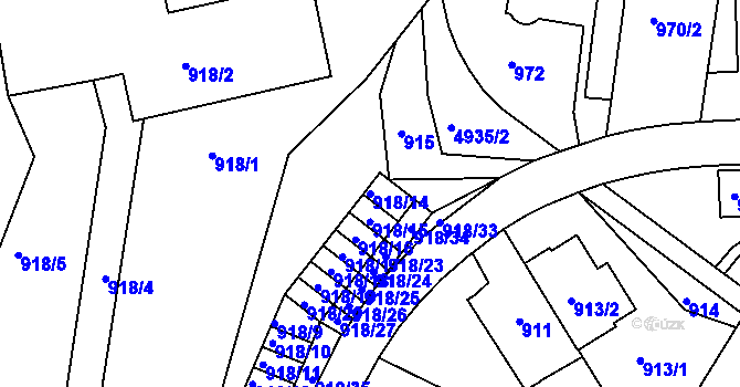 Parcela st. 918/14 v KÚ Smíchov, Katastrální mapa