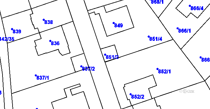 Parcela st. 851/2 v KÚ Smíchov, Katastrální mapa