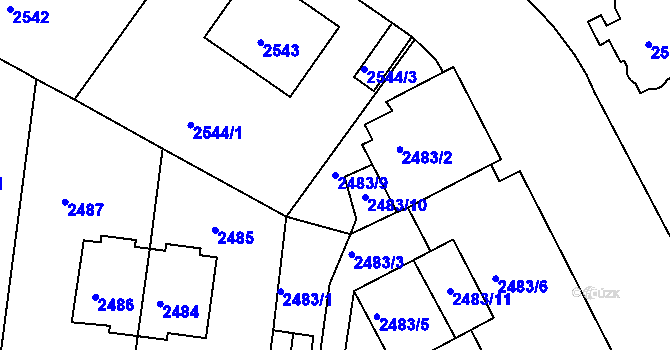 Parcela st. 2483/9 v KÚ Smíchov, Katastrální mapa