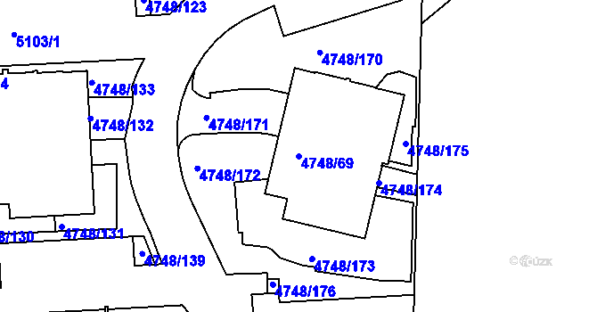 Parcela st. 4748/69 v KÚ Smíchov, Katastrální mapa