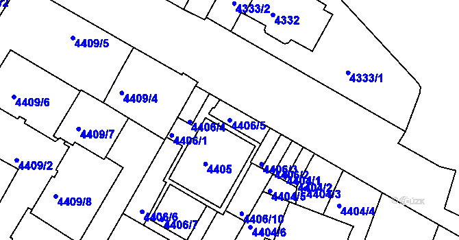 Parcela st. 4406/5 v KÚ Smíchov, Katastrální mapa